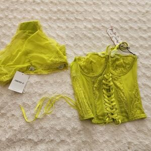 Betsey Johnson Neon Yellow Lace-Up Corset Bra